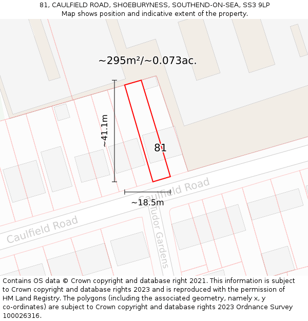 81, CAULFIELD ROAD, SHOEBURYNESS, SOUTHEND-ON-SEA, SS3 9LP: Plot and title map