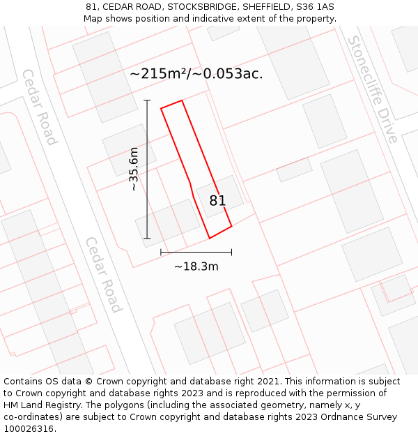 81, CEDAR ROAD, STOCKSBRIDGE, SHEFFIELD, S36 1AS: Plot and title map
