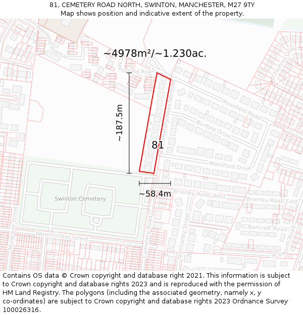 81, CEMETERY ROAD NORTH, SWINTON, MANCHESTER, M27 9TY: Plot and title map