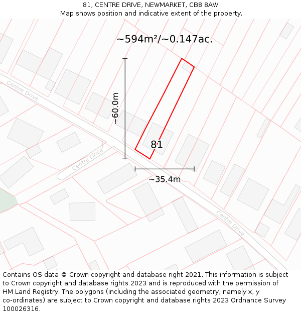 81, CENTRE DRIVE, NEWMARKET, CB8 8AW: Plot and title map