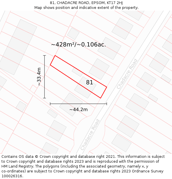 81, CHADACRE ROAD, EPSOM, KT17 2HJ: Plot and title map