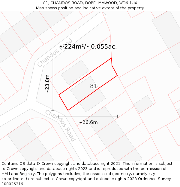 81, CHANDOS ROAD, BOREHAMWOOD, WD6 1UX: Plot and title map