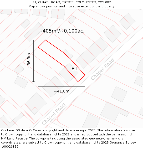 81, CHAPEL ROAD, TIPTREE, COLCHESTER, CO5 0RD: Plot and title map