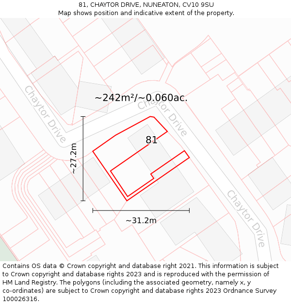 81, CHAYTOR DRIVE, NUNEATON, CV10 9SU: Plot and title map