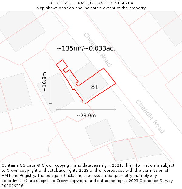 81, CHEADLE ROAD, UTTOXETER, ST14 7BX: Plot and title map