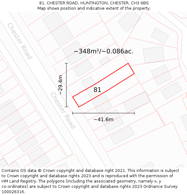 81, CHESTER ROAD, HUNTINGTON, CHESTER, CH3 6BS: Plot and title map