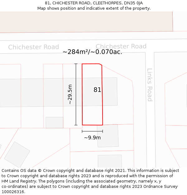 81, CHICHESTER ROAD, CLEETHORPES, DN35 0JA: Plot and title map
