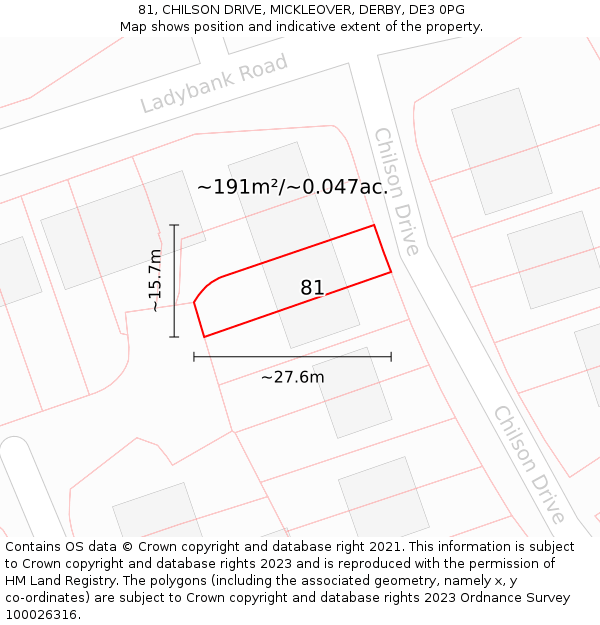 81, CHILSON DRIVE, MICKLEOVER, DERBY, DE3 0PG: Plot and title map