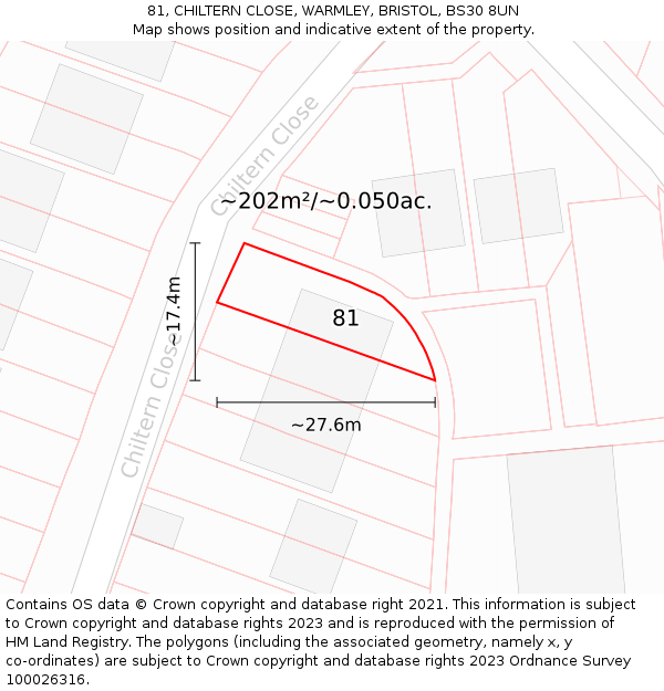 81, CHILTERN CLOSE, WARMLEY, BRISTOL, BS30 8UN: Plot and title map