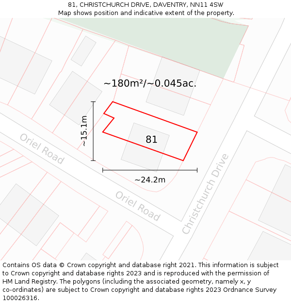 81, CHRISTCHURCH DRIVE, DAVENTRY, NN11 4SW: Plot and title map