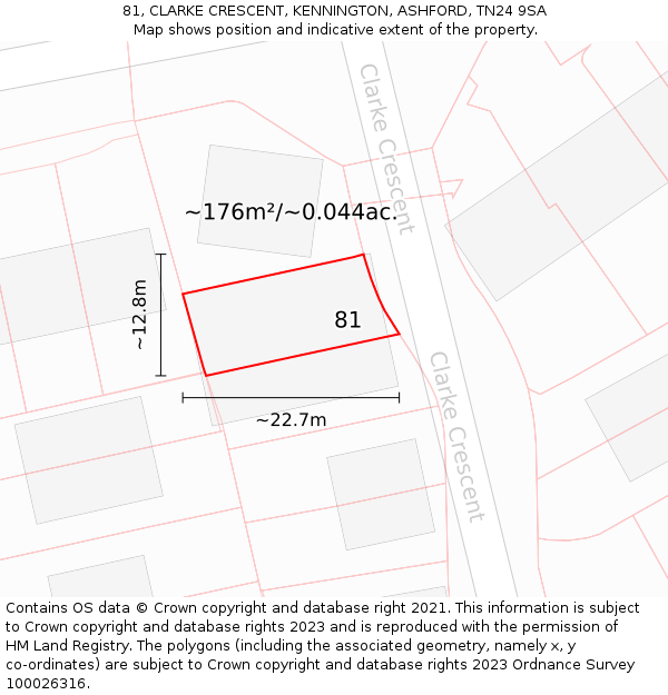 81, CLARKE CRESCENT, KENNINGTON, ASHFORD, TN24 9SA: Plot and title map