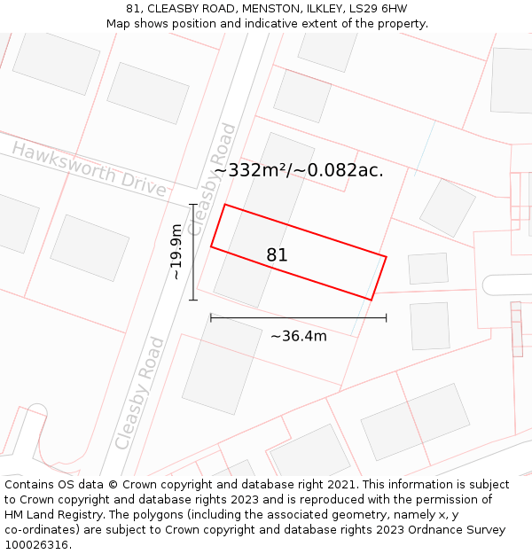 81, CLEASBY ROAD, MENSTON, ILKLEY, LS29 6HW: Plot and title map