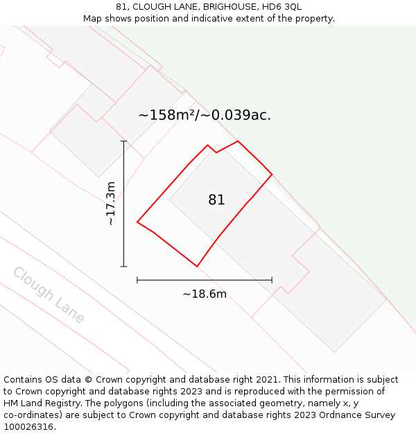 81, CLOUGH LANE, BRIGHOUSE, HD6 3QL: Plot and title map