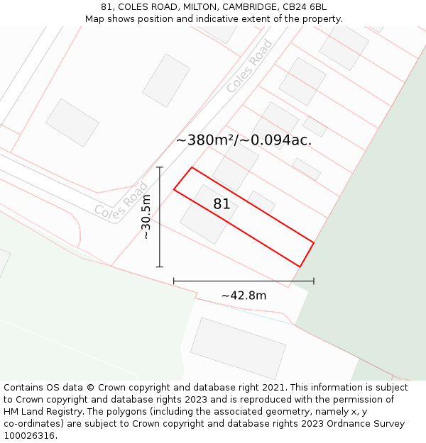 81, COLES ROAD, MILTON, CAMBRIDGE, CB24 6BL: Plot and title map