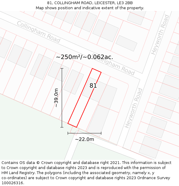 81, COLLINGHAM ROAD, LEICESTER, LE3 2BB: Plot and title map