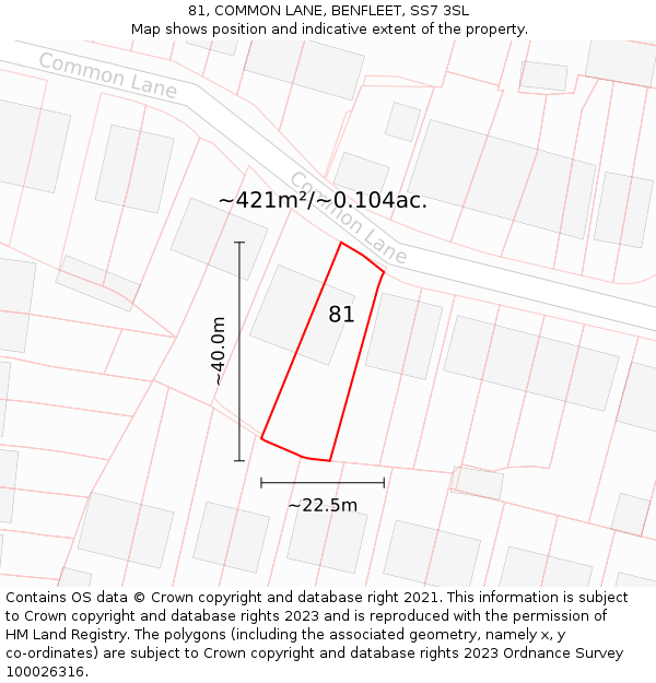 81, COMMON LANE, BENFLEET, SS7 3SL: Plot and title map