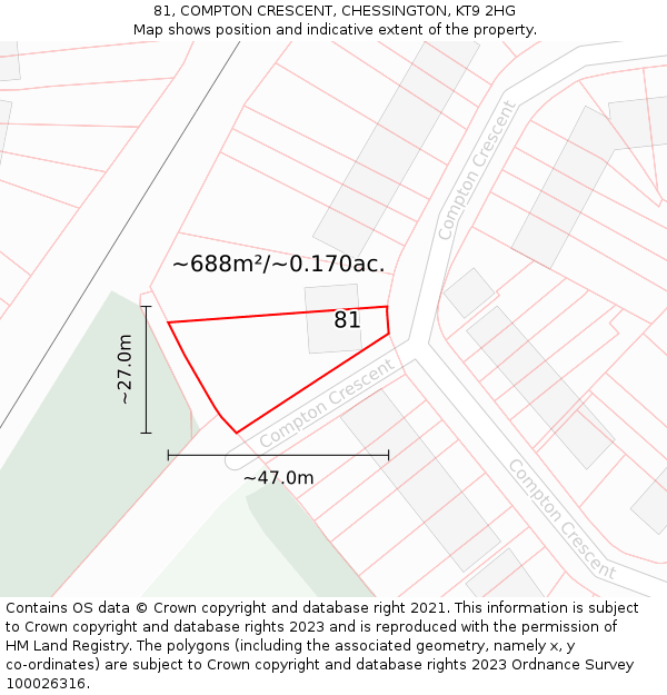 81, COMPTON CRESCENT, CHESSINGTON, KT9 2HG: Plot and title map