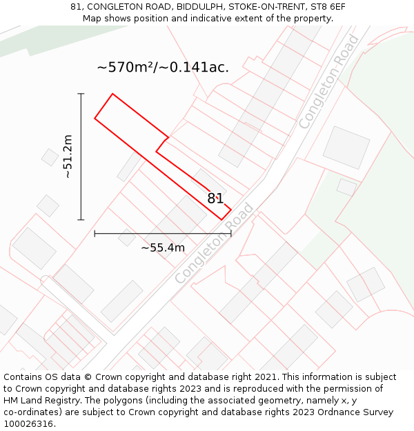 81, CONGLETON ROAD, BIDDULPH, STOKE-ON-TRENT, ST8 6EF: Plot and title map