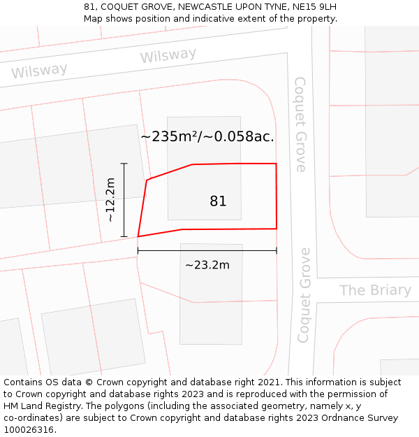 81, COQUET GROVE, NEWCASTLE UPON TYNE, NE15 9LH: Plot and title map