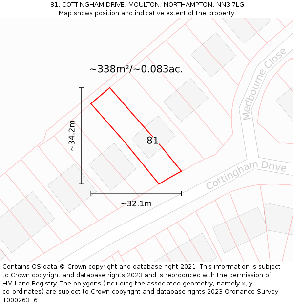 81, COTTINGHAM DRIVE, MOULTON, NORTHAMPTON, NN3 7LG: Plot and title map