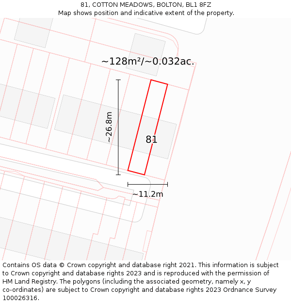 81, COTTON MEADOWS, BOLTON, BL1 8FZ: Plot and title map