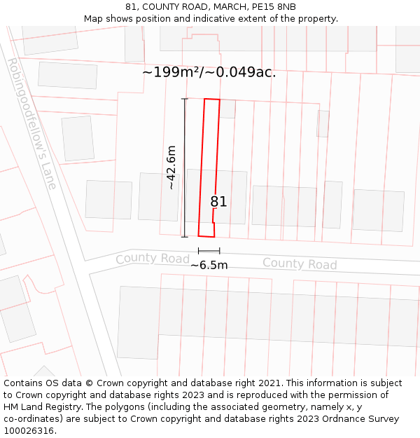 81, COUNTY ROAD, MARCH, PE15 8NB: Plot and title map