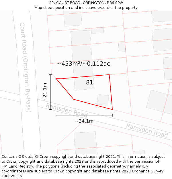 81, COURT ROAD, ORPINGTON, BR6 0PW: Plot and title map