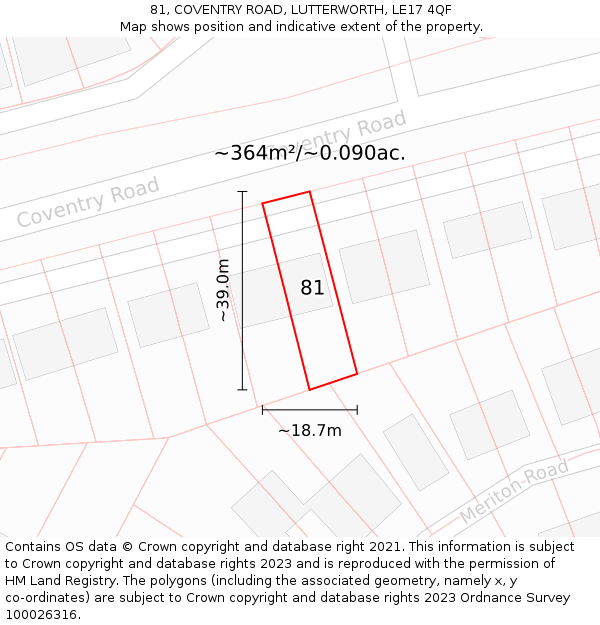 81, COVENTRY ROAD, LUTTERWORTH, LE17 4QF: Plot and title map