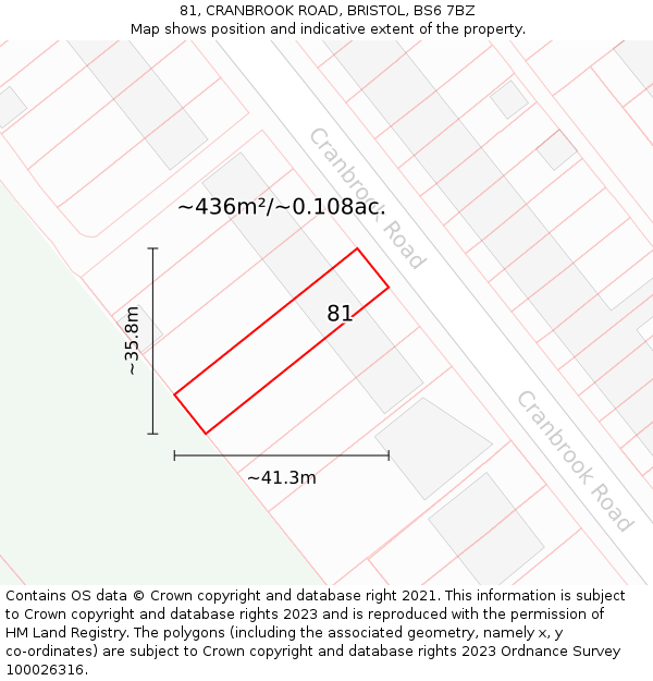 81, CRANBROOK ROAD, BRISTOL, BS6 7BZ: Plot and title map