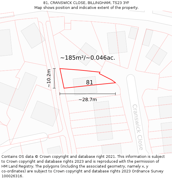 81, CRANSWICK CLOSE, BILLINGHAM, TS23 3YF: Plot and title map