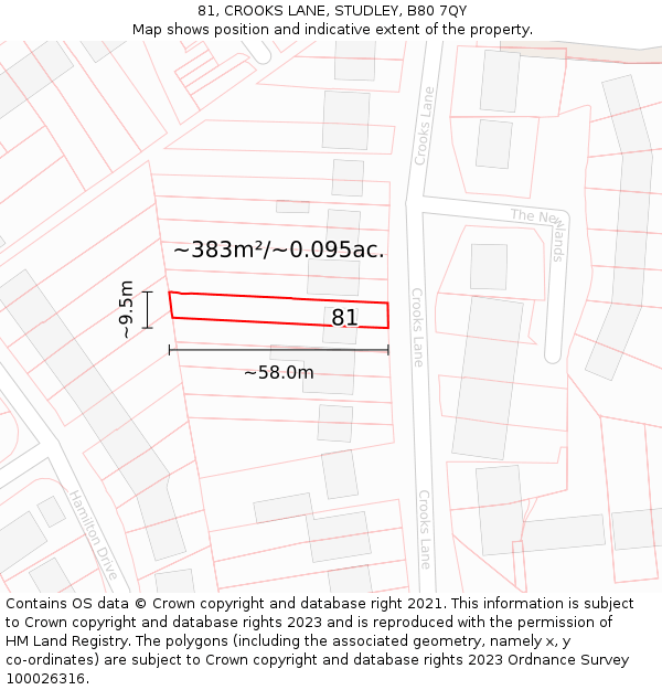 81, CROOKS LANE, STUDLEY, B80 7QY: Plot and title map