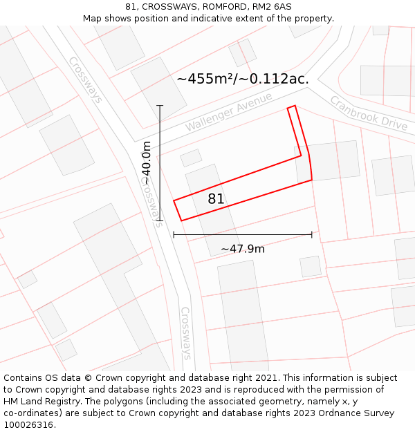 81, CROSSWAYS, ROMFORD, RM2 6AS: Plot and title map