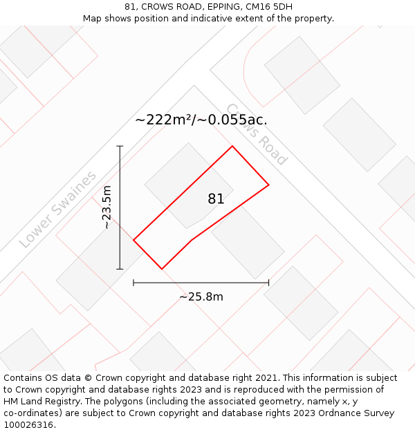 81, CROWS ROAD, EPPING, CM16 5DH: Plot and title map