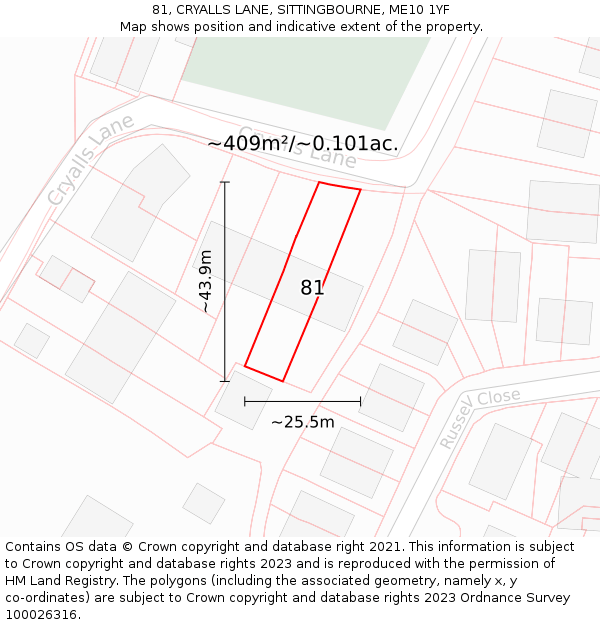 81, CRYALLS LANE, SITTINGBOURNE, ME10 1YF: Plot and title map