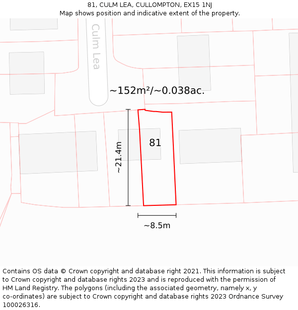 81, CULM LEA, CULLOMPTON, EX15 1NJ: Plot and title map
