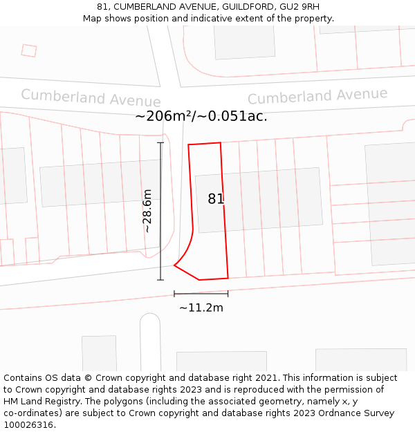 81, CUMBERLAND AVENUE, GUILDFORD, GU2 9RH: Plot and title map