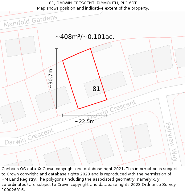 81, DARWIN CRESCENT, PLYMOUTH, PL3 6DT: Plot and title map