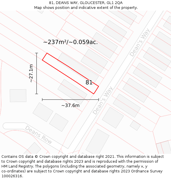 81, DEANS WAY, GLOUCESTER, GL1 2QA: Plot and title map