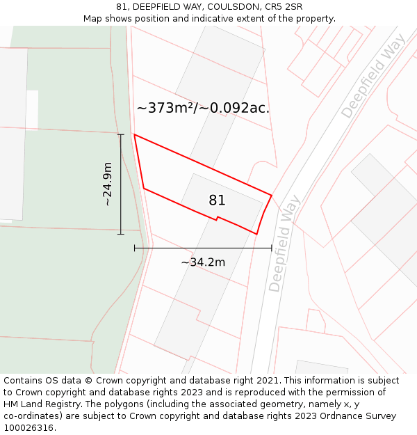 81, DEEPFIELD WAY, COULSDON, CR5 2SR: Plot and title map