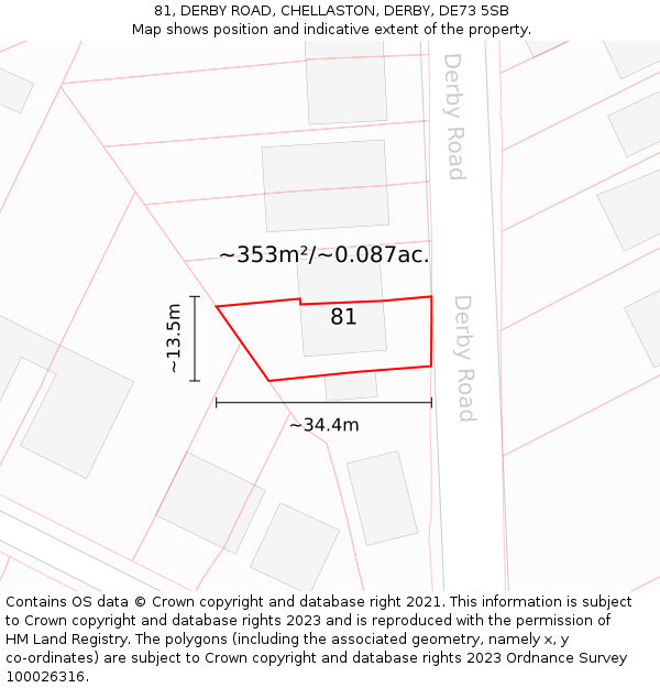81, DERBY ROAD, CHELLASTON, DERBY, DE73 5SB: Plot and title map