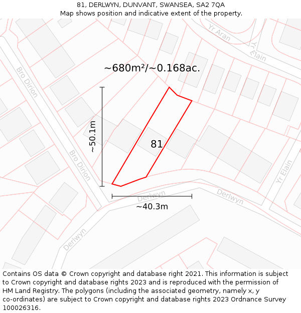81, DERLWYN, DUNVANT, SWANSEA, SA2 7QA: Plot and title map