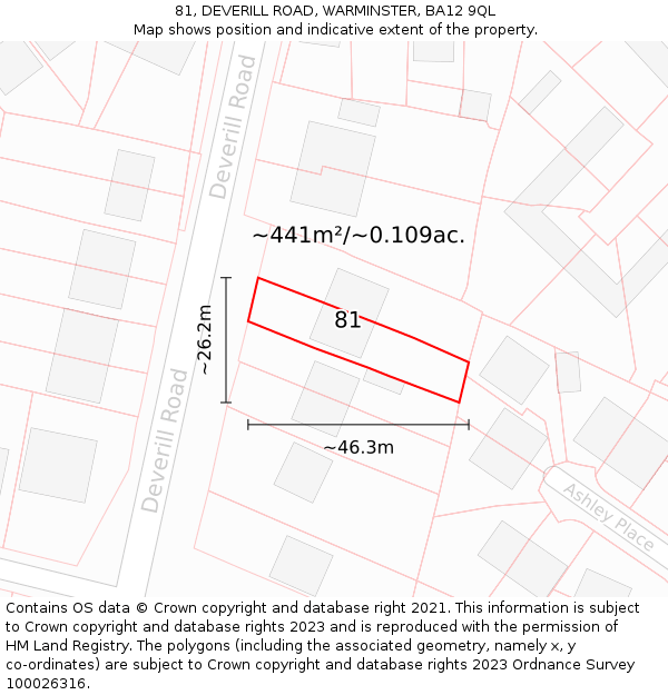 81, DEVERILL ROAD, WARMINSTER, BA12 9QL: Plot and title map