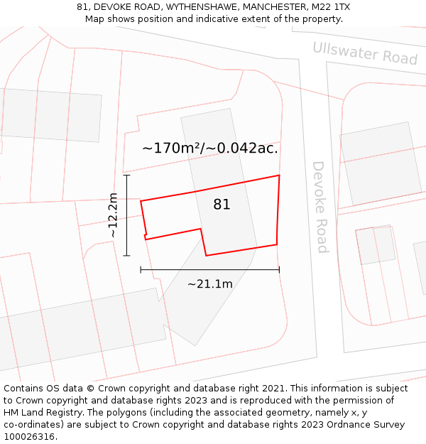 81, DEVOKE ROAD, WYTHENSHAWE, MANCHESTER, M22 1TX: Plot and title map