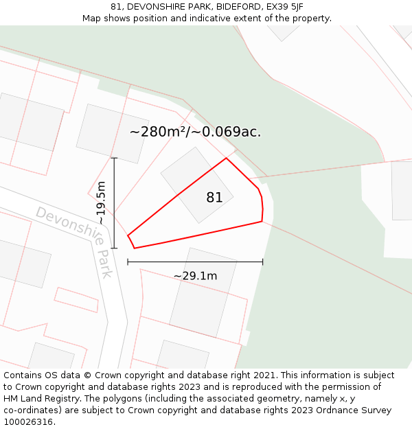 81, DEVONSHIRE PARK, BIDEFORD, EX39 5JF: Plot and title map