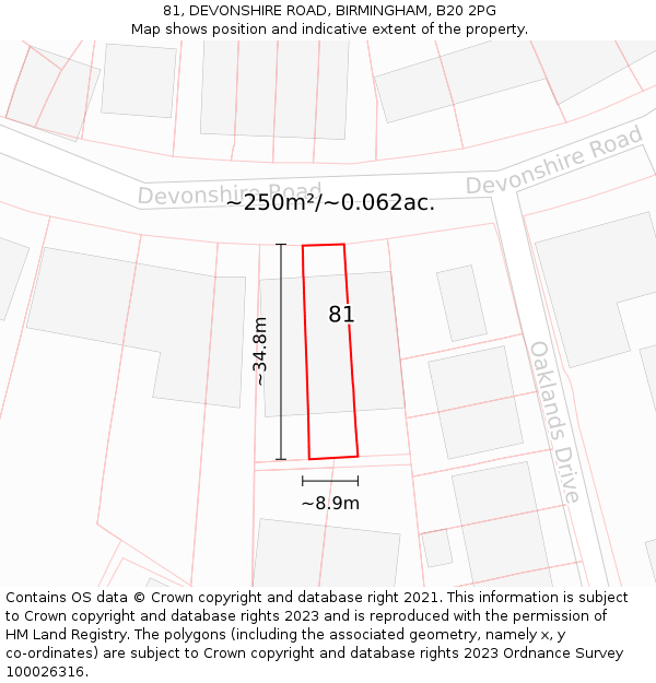 81, DEVONSHIRE ROAD, BIRMINGHAM, B20 2PG: Plot and title map