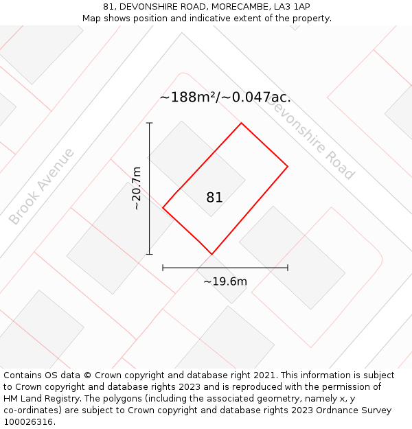 81, DEVONSHIRE ROAD, MORECAMBE, LA3 1AP: Plot and title map