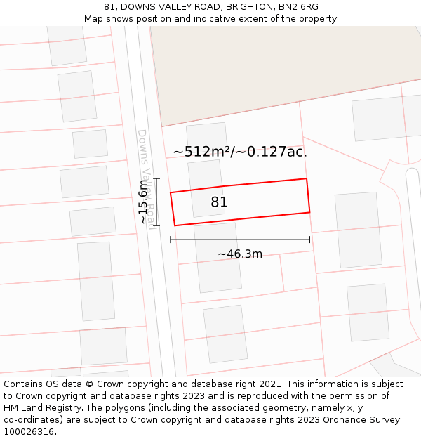 81, DOWNS VALLEY ROAD, BRIGHTON, BN2 6RG: Plot and title map