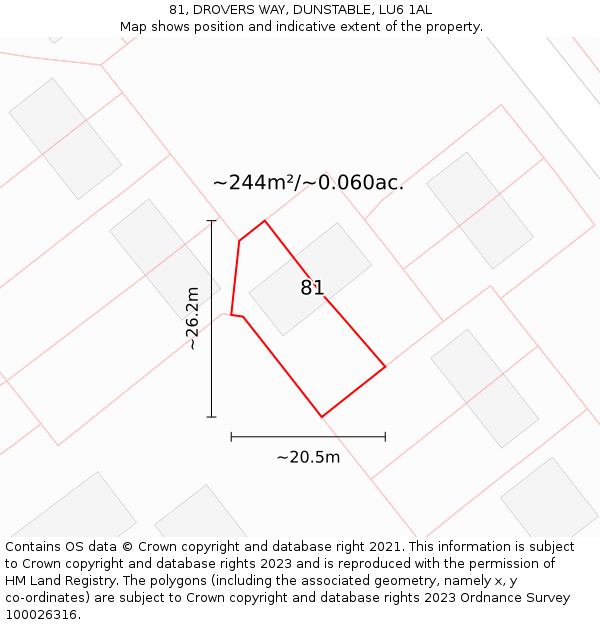 81, DROVERS WAY, DUNSTABLE, LU6 1AL: Plot and title map