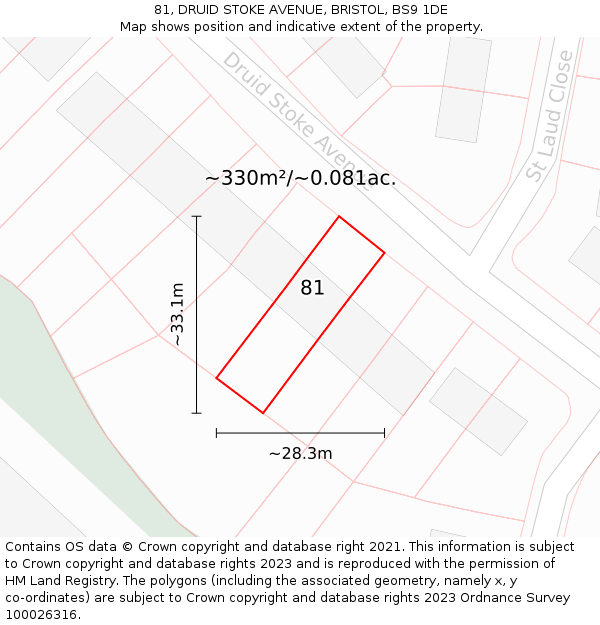 81, DRUID STOKE AVENUE, BRISTOL, BS9 1DE: Plot and title map