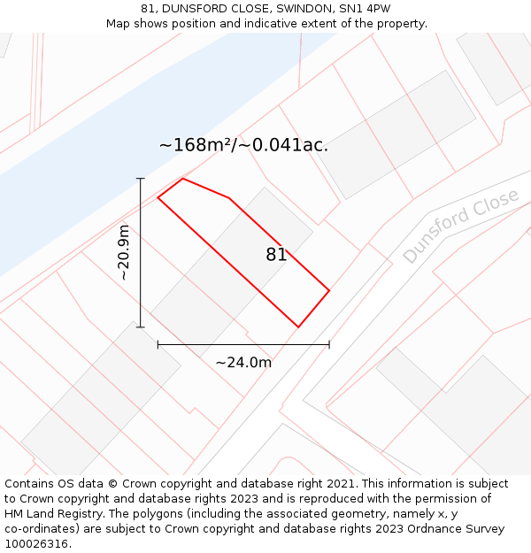 81, DUNSFORD CLOSE, SWINDON, SN1 4PW: Plot and title map